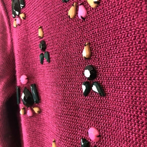 Anthropologie Dolce Vita Burgundy Beaded Gem Drop Peplum Sweater S - Picture 4 of 8